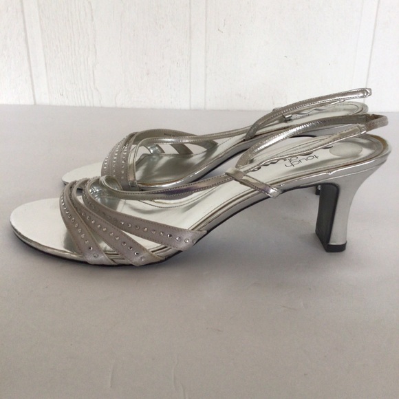 NINA METALLIC SILVER STRAPPY RHINESTONE HEELS SIZE 9 - Picture 2 of 14
